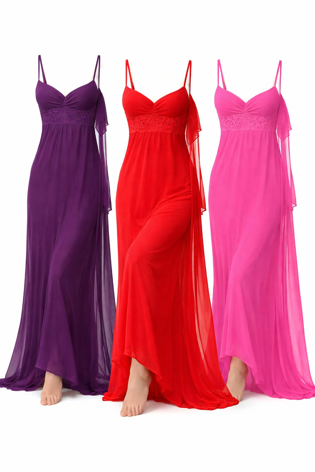 Classic 2 Part Maxi Nighty Set – Luxury Women Long Nightwear (Red, Pink, Purple)