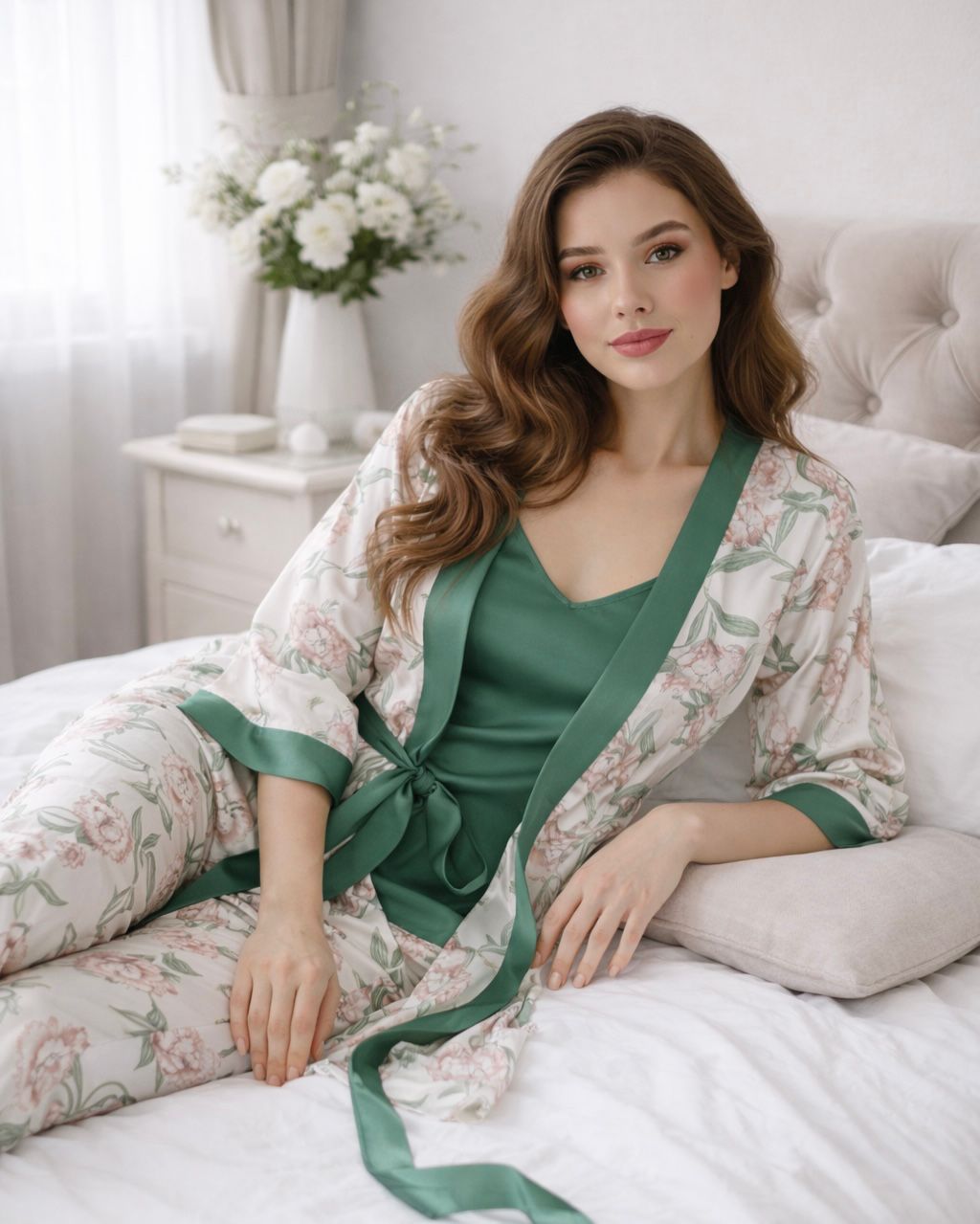 Green Digital Print 5 Piece Nightwear Set – Premium Women Sleepwear | FREE shipping over USA