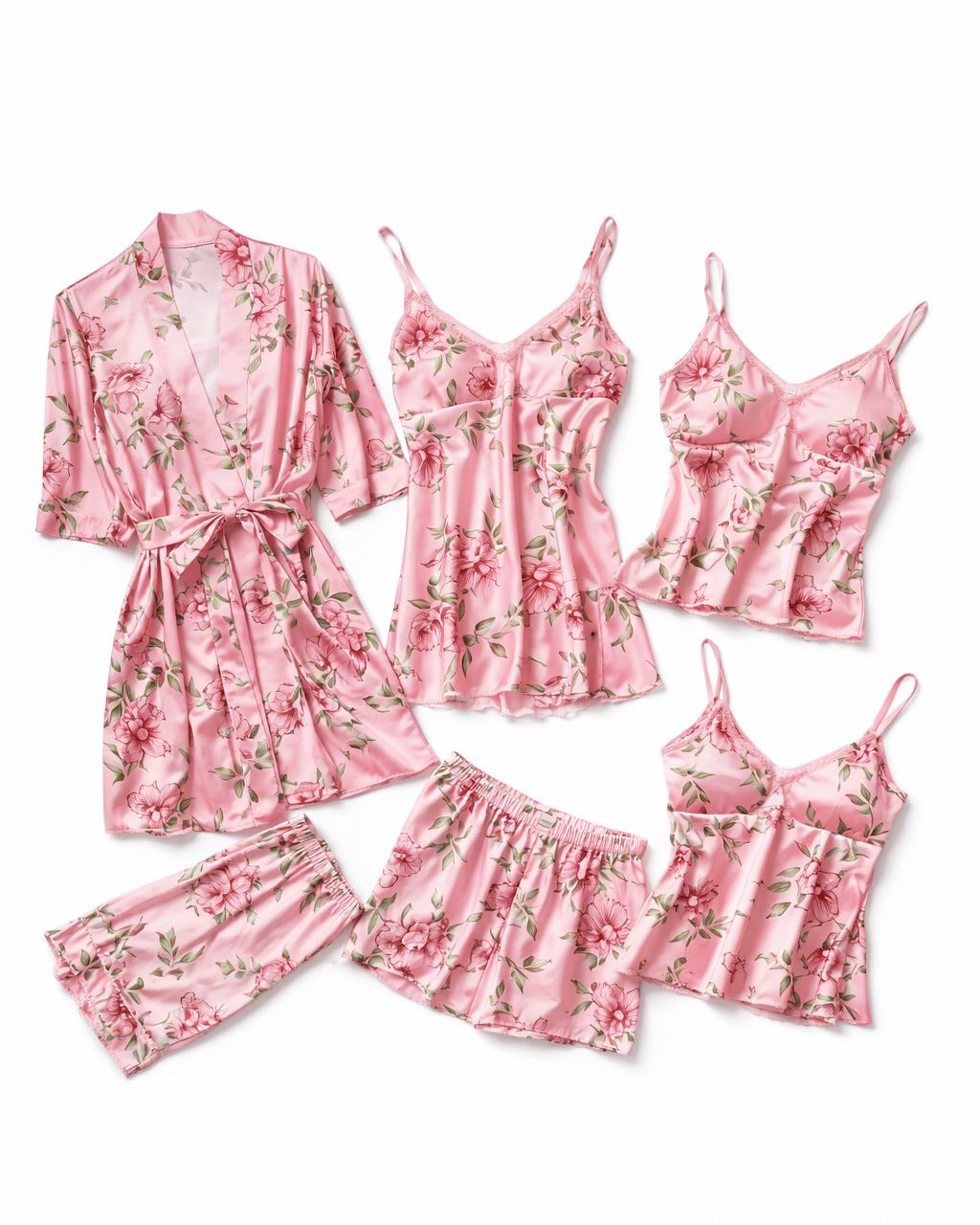 Pink Digital Print 5 Piece Nightwear Set – Premium Women Sleepwear & Loungewear