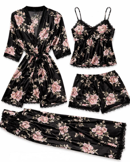 Black Digital Print 5 Piece Nightwear Set – Premium Women Sleepwear & Loungewear (USA)