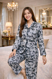Black White Geometric Floral 3D Digital Print Full Sleeve Pajama Set – Women Premium PJ Sleepwear XL XXL (USA)