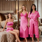 Premium Blush Pink Satin 7-Part Nightwear Set – Luxury Free Size Nighty (32-48) with Inner Top, Pants & Robe (USA)