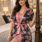 Premium Dusty Rose Floral Digital Print 2-Piece Nightgown Set with Inner Slip & Belted Robe – Free Size Luxury Women Sleepwear (USA)