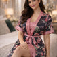Premium Dusty Rose Floral Digital Print 2-Piece Nightgown Set with Inner Slip & Belted Robe – Free Size Luxury Women Sleepwear (USA)