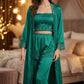 Premium Emerald Green 5-Part Nightwear Set – Luxury Floral Free Size Nighty (32-48) with Inner Top, Robe & Pants (USA)