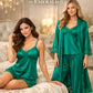Premium Emerald Green 5-Part Nightwear Set – Luxury Floral Free Size Nighty (32-48) with Inner Top, Robe & Pants (USA)