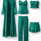 Premium Emerald Green 5-Part Nightwear Set – Luxury Floral Free Size Nighty (32-48) with Inner Top, Robe & Pants (USA)