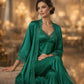 Premium Emerald Green 5-Part Nightwear Set – Luxury Floral Free Size Nighty (32-48) with Inner Top, Robe & Pants (USA)