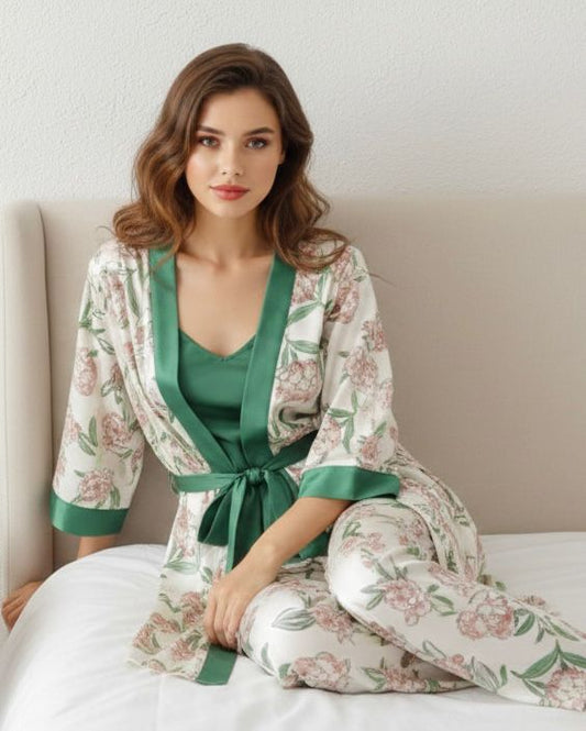 Green Digital Print 5 Piece Nightwear Set – Premium Women Sleepwear | FREE shipping over USA