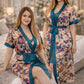 Premium Ivory Teal Floral Digital Print 2-Piece Nightgown Set with Inner Slip & Belted Robe – Free Size Luxury Women Sleepwear (USA)