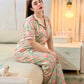 Peach Green Floral Digital Print Half Sleeve Shirt Pant Set – Women Premium PJ Sleepwear XL XXL USA