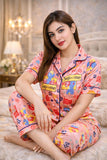 Pink Cartoon Graphic Digital Print Half Sleeve Shirt Pant PJ Set – Women Premium Sleepwear XL XXL USA