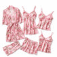 Pink Digital Print 5 Piece Nightwear Set – Premium Women Sleepwear & Loungewear