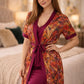 Premium Plum Wine Floral Digital Print 2-Piece Nightgown Set with Inner Slip & Belted Robe – Free Size Luxury Women Sleepwear (USA)