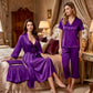Premium Royal Purple Satin 7-Part Nightwear Set – Luxury Free Size Nighty (32-48) with Inner Top, Pants & Robe (USA)