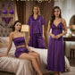 Premium Royal Purple Satin 7-Part Nightwear Set – Luxury Free Size Nighty (32-48) with Inner Top, Pants & Robe (USA)