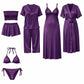 Premium Royal Purple Satin 7-Part Nightwear Set – Luxury Free Size Nighty (32-48) with Inner Top, Pants & Robe (USA)