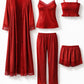 Premium Satin 5-Part Ruby Red & Burgundy Maroon Nightwear Set – Luxury Free Size Nighty (32-48) with Inner Top, Robe & Pants (USA)