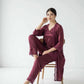 Premium Satin 5-Part Ruby Red & Burgundy Maroon Nightwear Set – Luxury Free Size Nighty (32-48) with Inner Top, Robe & Pants (USA)