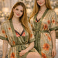 Premium 2-Piece Sage Olive Floral Digital Print Nightgown Set with Inner Slip & Belted Robe – Free Size Luxury Women Sleepwear (USA)