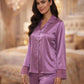 Solid Satin Full Sleeve Shirt Pant Pajama Set – Women Luxury Sleepwear (Red / Maroon / Pink) L XL USA