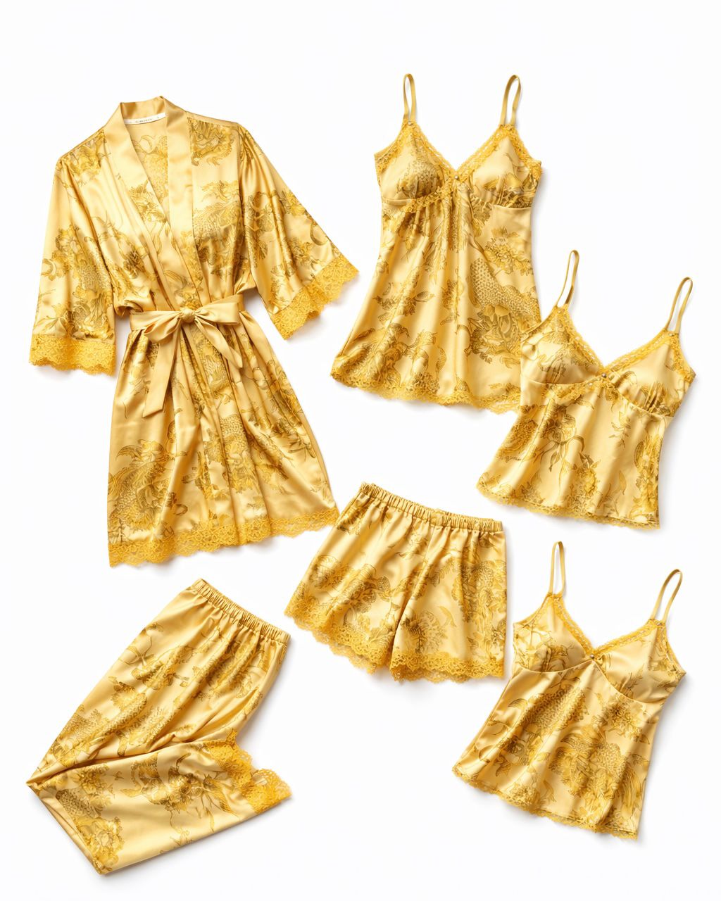 Yellow Digital Print 5 Piece Nightwear Set – Premium Women Sleepwear & Loungewear (USA)