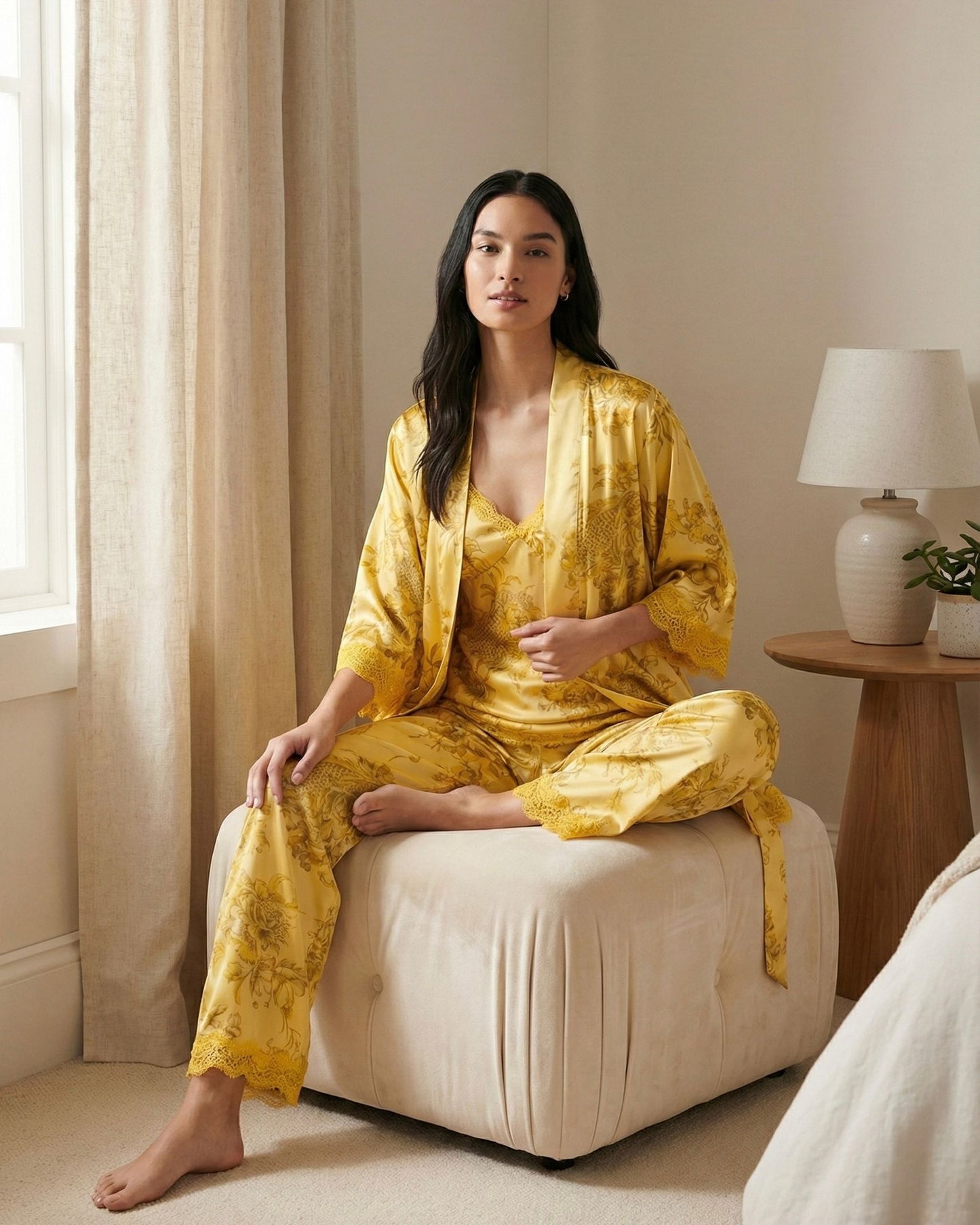 Yellow Digital Print 5 Piece Nightwear Set – Premium Women Sleepwear & Loungewear (USA)